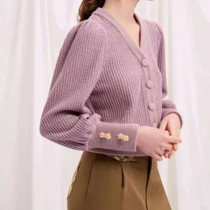 NWT Petite Studio Celia Embroidered Cardigan Sweater in Lavender Purple - XS